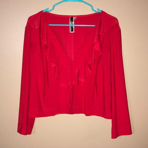 Julian Taylor Tops - Julian Taylor Bright Red Shawl, Front Closing Blouse, Size 14W Women's Plus
